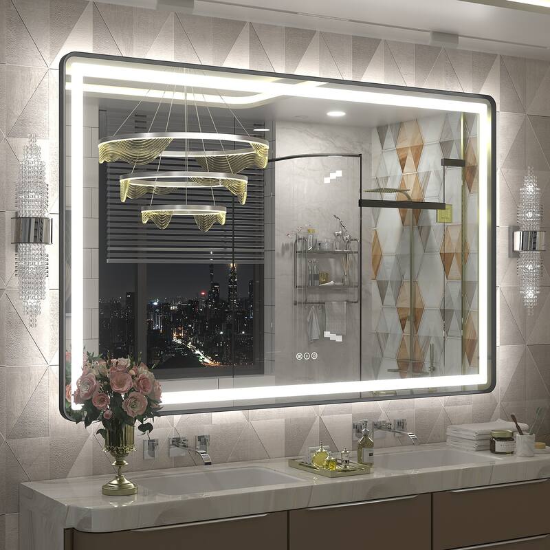 UL Certified Black Metal Framed LED Front Light and Backlit Anti-Fog Wall Bathroom/ Vanity Mirror