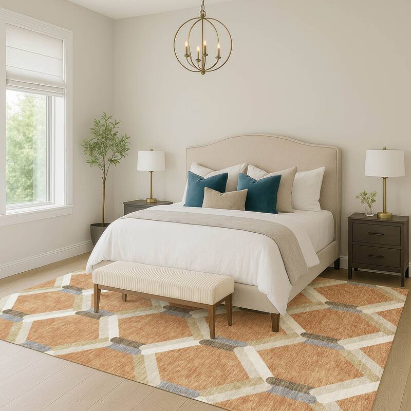 Machine Washable Indoor/ Outdoor Modern Trellis Chantille Rug