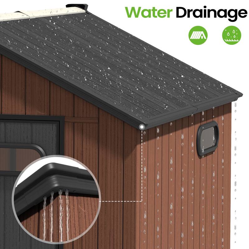 8X8 FT All-Weather Waterproof Outdoor Resin Storage Shed Windows Lockable Door with Floor for Patio Furniture and Tools