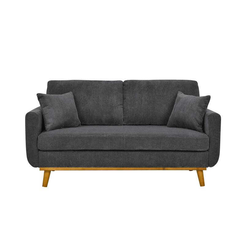 Asher Mid-Century Corduroy Sofa,Flared Arms,And A Sturdy Solid Wood Frame With Tapered Legs In A Warm Walnut Finish.