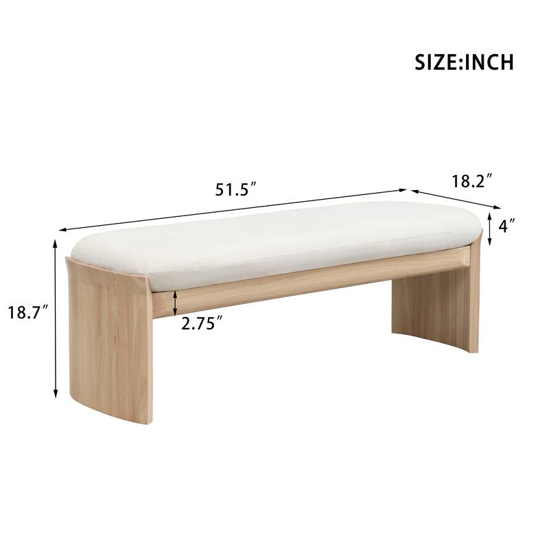 51.5 Inch Beige Rubber Wood Footstool For Bedroom and Living Room