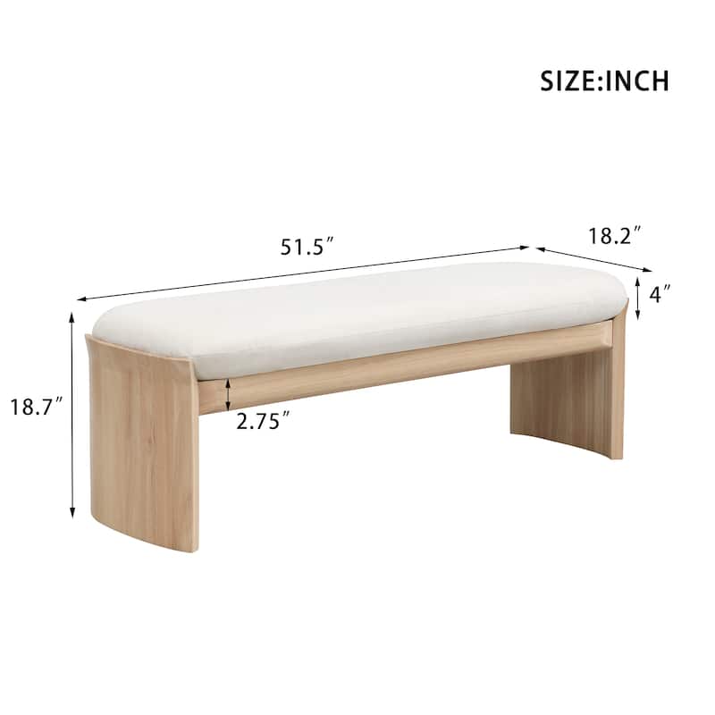 Roomfitters 51.5 Inch Upholstered Bedroom Bench, Solid Rubber Wood Frame, Beige
