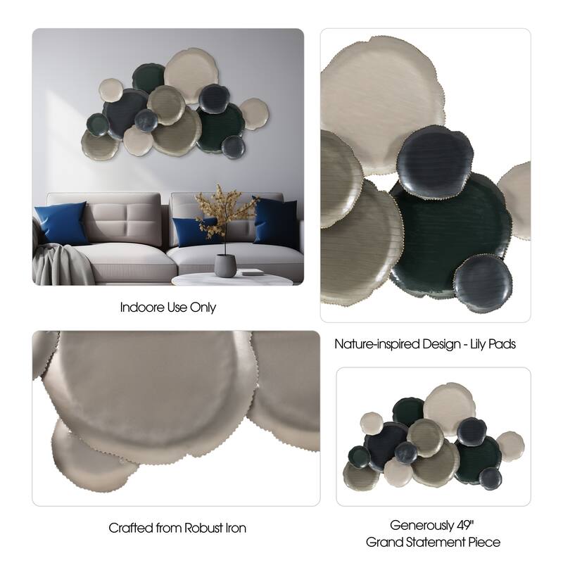 Sagebrook Home 49" Iron Lily Pads Metal Wall Deco in Multi Colors, Transform Your Space with Artistic Flair & Elegance