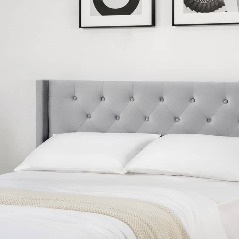 Eleanor Upholstered Platform Bed Frame with Vertical Stripe Headboard