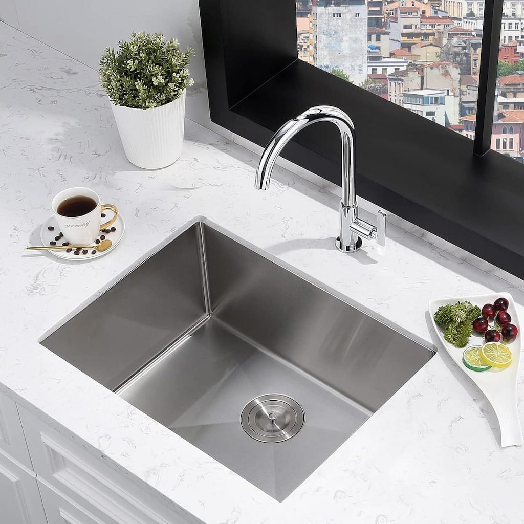 CB HOME 23" Undermount Kitchen Sink, Drop in Single Bowl Kitchen Sink, Stainless Steel Kitchen Sink with Basket Strainer