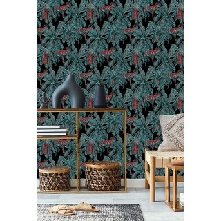Black Wallpaper with Palms Peel and Stick and Prepasted - Bed Bath ...