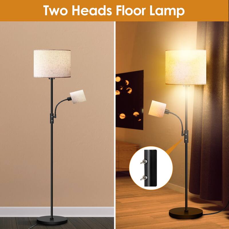 67.32" Mother Daughter Floor Lamp with Linen Shade and 360° Adjustable