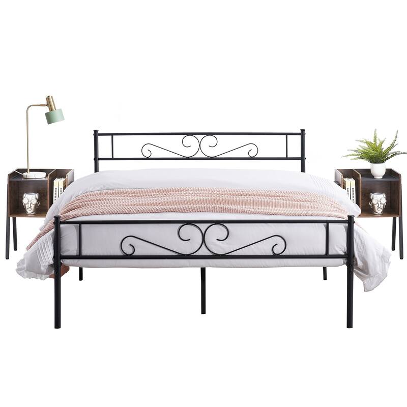 Tamika 3-pieces Metal Bed Frame Modern Storage Nightstands Set - Brown - Full
