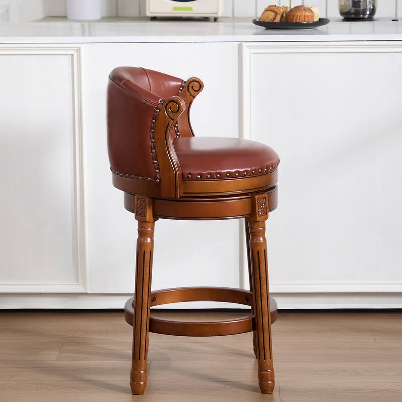 Cow top Leather Wooden Bar Stools, 360 Degree Swivel Bar Chair with Backs, Bar height Couner Height Barstools (1pc)