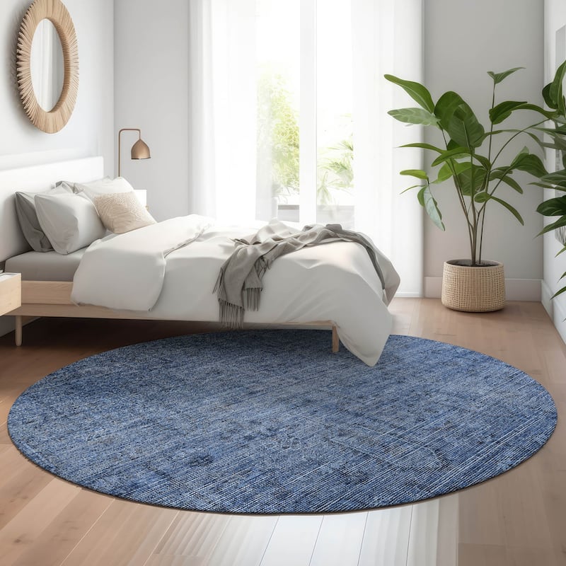 Premium Washable Super Soft Vintage Global Mayfield Rug - Navy - 8' x 8' - Round