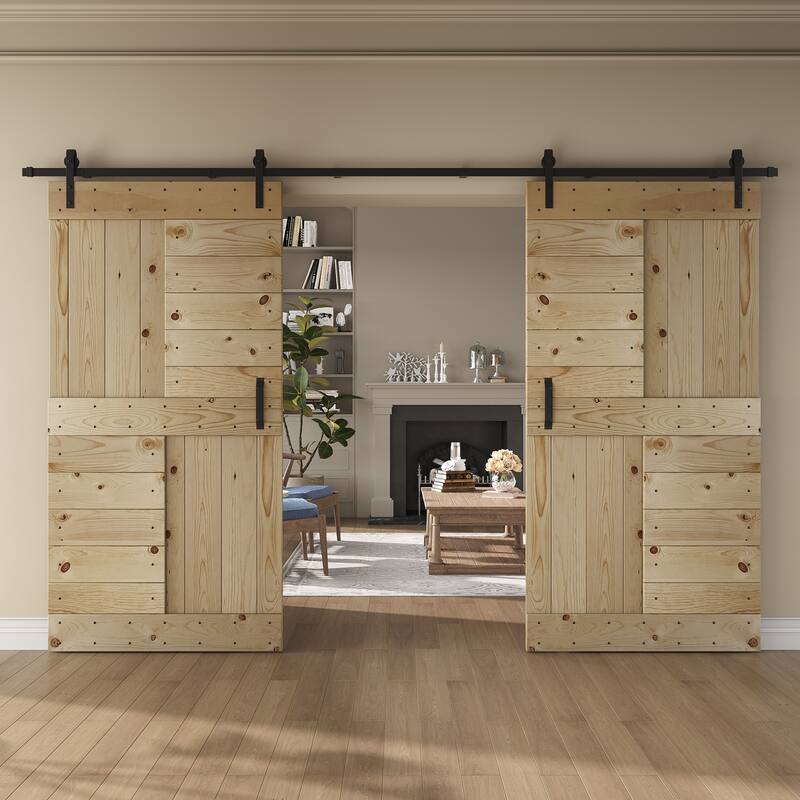 Coast Sequoia 48in/60in/72in/84in x 84in S Series Pine Wood Double Sliding Barn Door With Hardware Kit