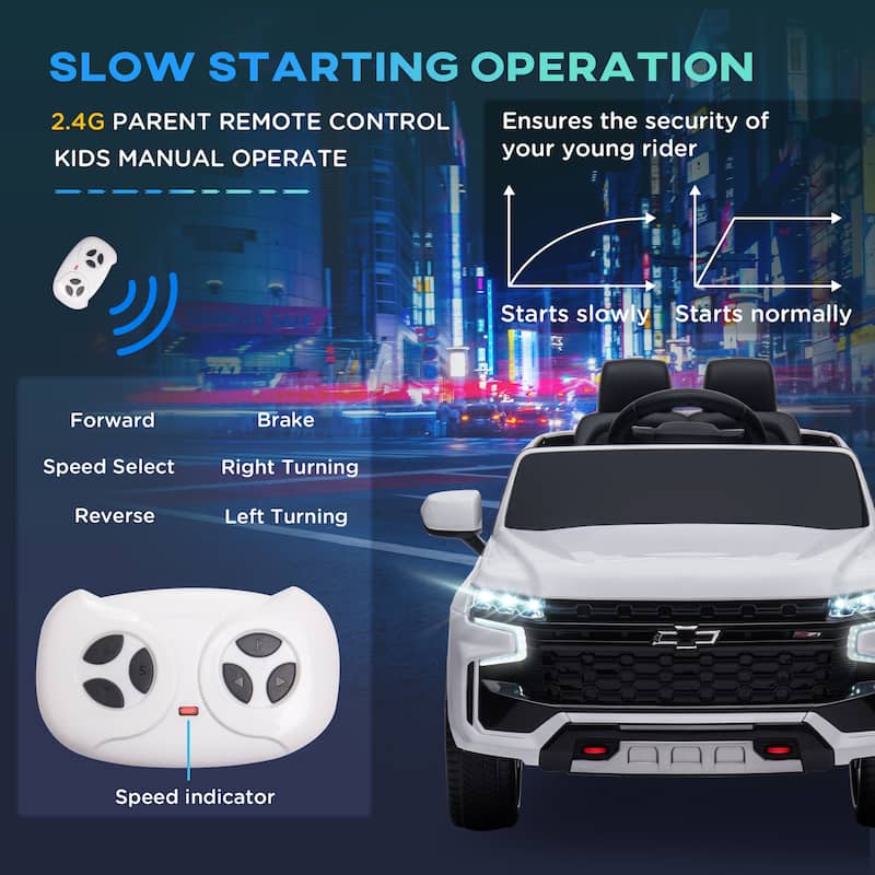 Ride on Truck Car with Headlights, White Electric Car for Kids with Music, Battery Powered Electric Vehicle with Dashboard