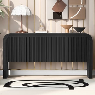 Modern Style Sideboard with Striped 4 Doors, Adjustable Shelf, Suitable for Study, Kitchen, Entrance and Living Room, Black