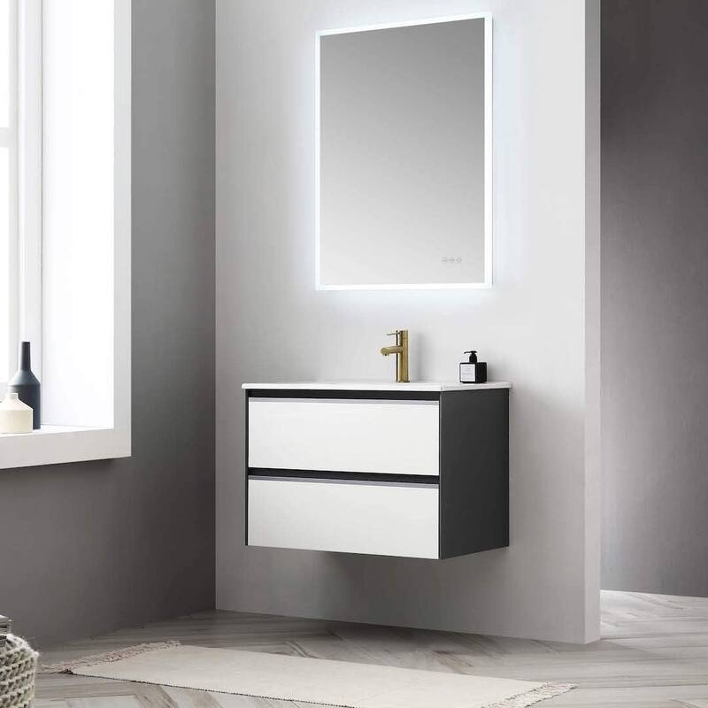 Blossom Glossy White & Grey Wall-Mounted Bathroom Vanity with Sink Set