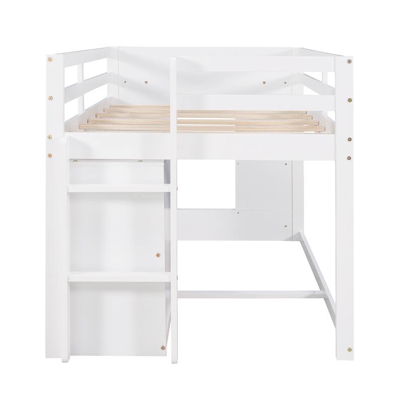 Compact Twin Loft Bed with Cabinet, Shelf, and Storage Drawers in White, Gray, or Espresso