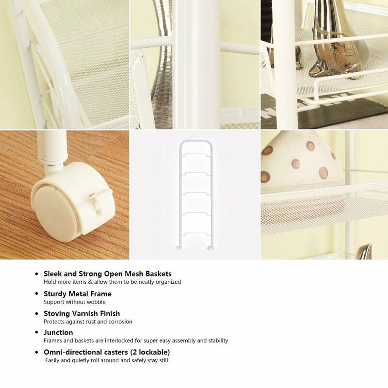 3/4/5 Tier Storage Trolley Rolling Island Kitchen Cart with Hooks