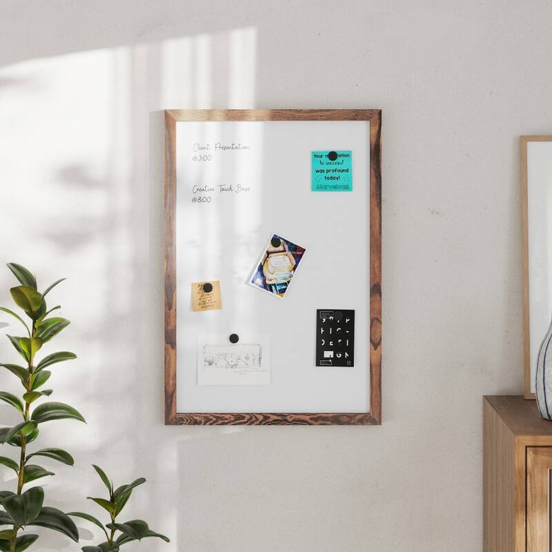 Commercial Wall Mount White Board with Marker, Eraser, and Magnets - 20"W x 0.75"D x 30"H - Torched Brown
