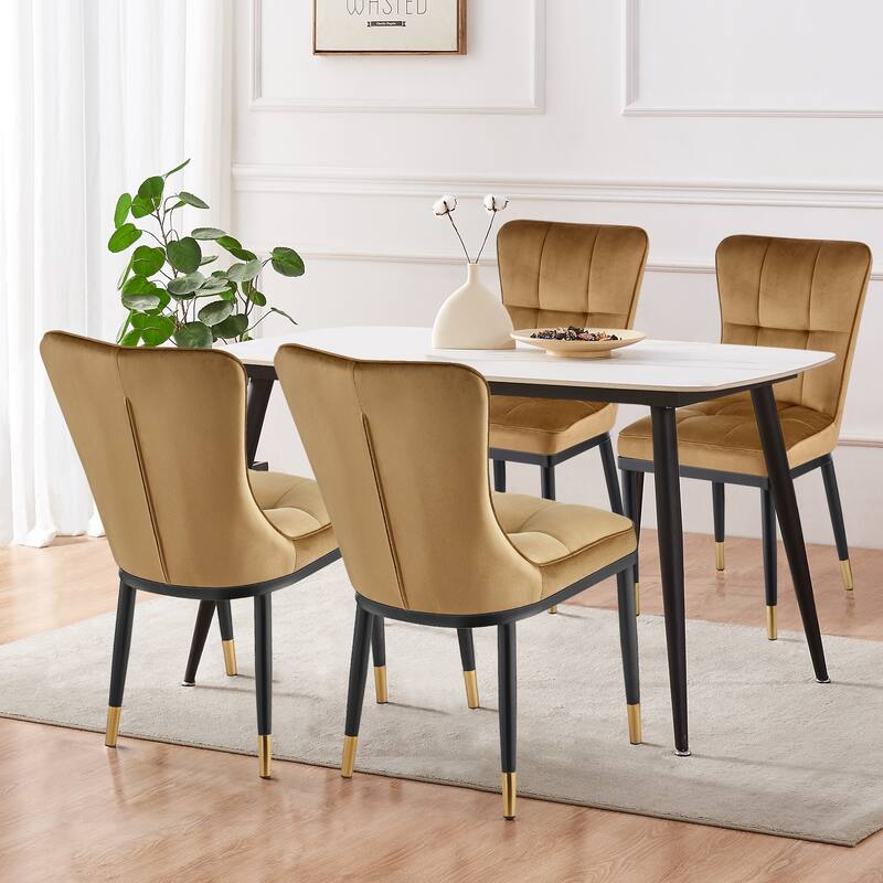 Velvet Upholstered Dining Chairs with Metal Legs, Set of 2/4 - 35.8"H x 18.9"W x 23.2"D - Set of 4 - Khaki
