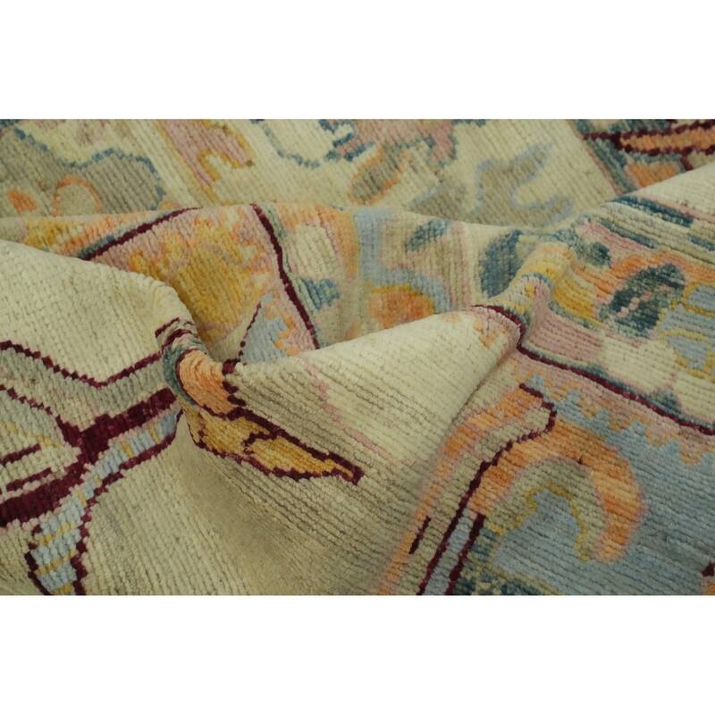 Vegetable Dye Wool Oushak Turkish Area Rug, Medallion Geometric Carpet - 11' 11'' X 9' 0''