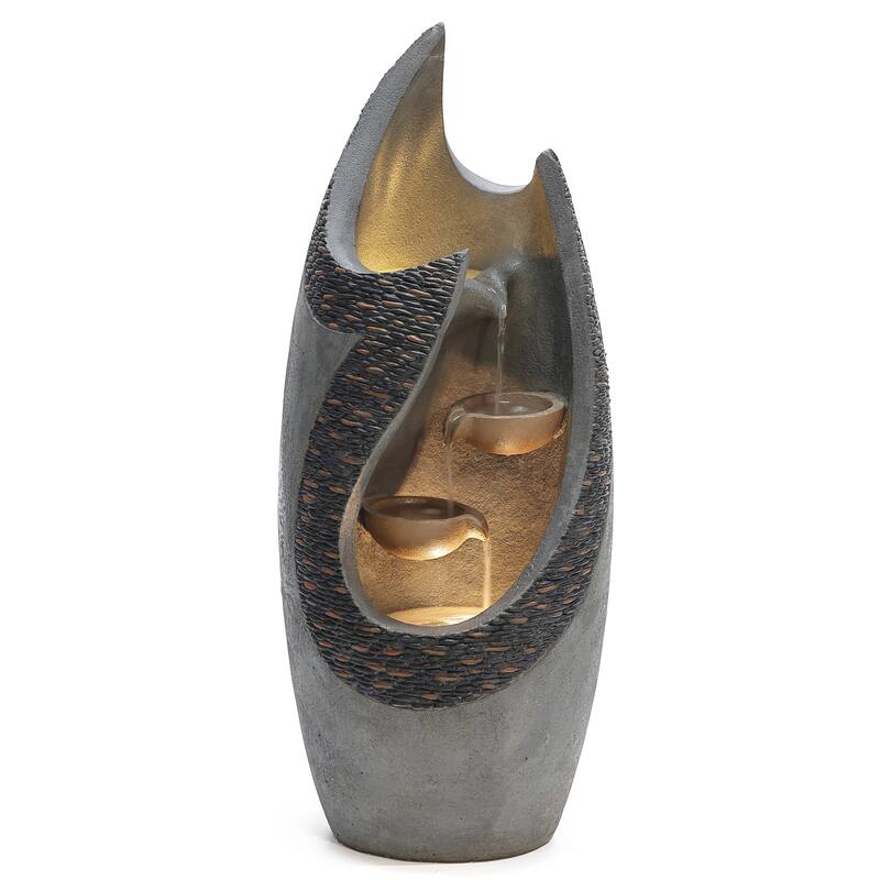 Resin Modern Tiered Patio Fountain with LED Lights - 37" H x 15" W x 15" D