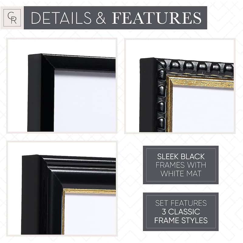 Camden Reed 7 Piece Gallery Wall Frame Set, (1) 12x16 Inch, (2) 8x10 Inch, and (4) 6x8 Inch, Black/Gold
