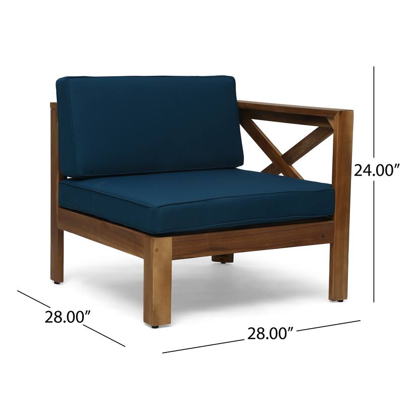 2-Piece Acacia Wood Outdoor Sectional Sofa Set with Water-Resistant Cushions, Ottoman, and Coffee Table - Patio Furniture set