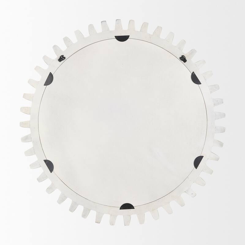 Sundance Off-White Solid Wood Frame Round Cog Mirror - 36" x 36" - 35.4"W x 35.4"H x 3.5"D