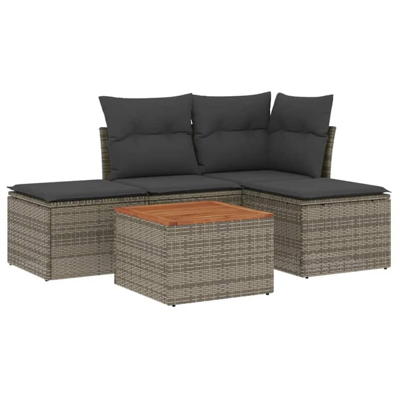 vidaXL Patio Sofa Set with Cushions Outdoor Furniture 5 Piece Poly Rattan - 21.7 x 21.7 x 14.6