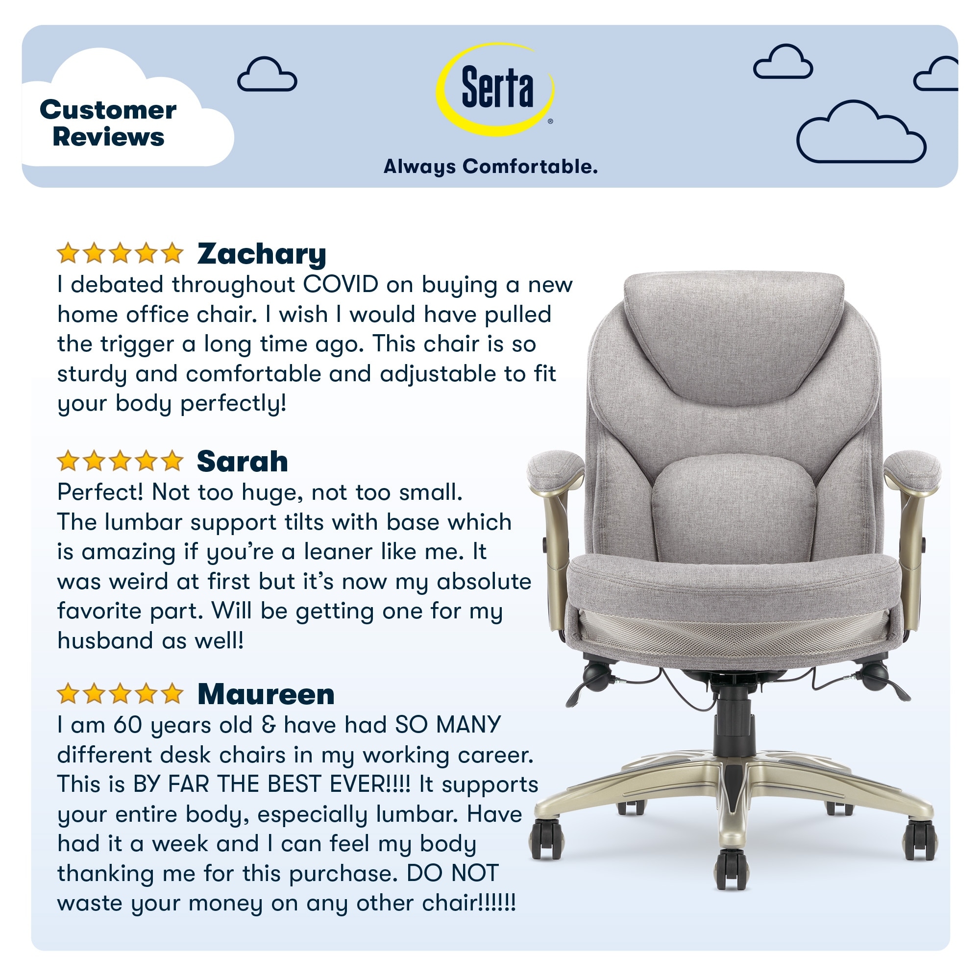 Serta ergonomic executive office chair motion technology adjustable store mid back design with lumbar support