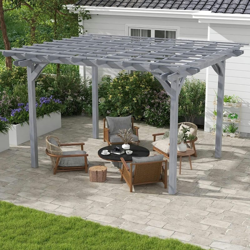 12'x10' Wooden Pergola,Outdoor Grape Gazebo for Garden,Patio,Backyard - Grey
