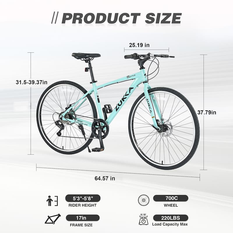 Shimano 7 Speed Hybrid Bike 700C Road Cycling Bicycle, Urban Commuter Bicycles with Double Disc Brakes, Aluminum Alloy Frame