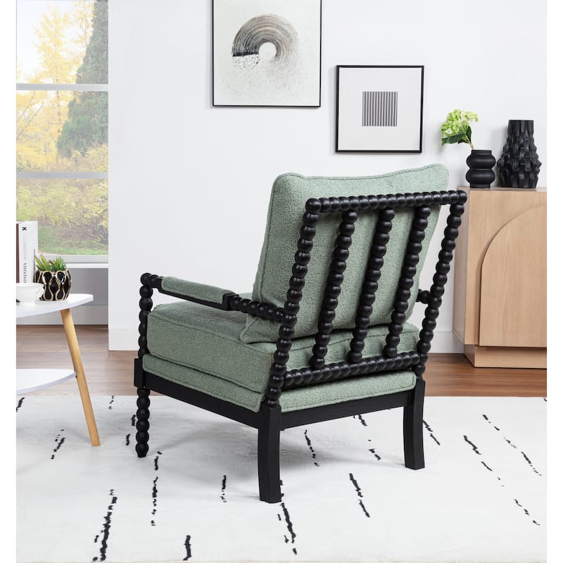 SEYNAR Mid Century Teddy Velvet Fabric Wood Accent Armchair with Cushion Set of 2