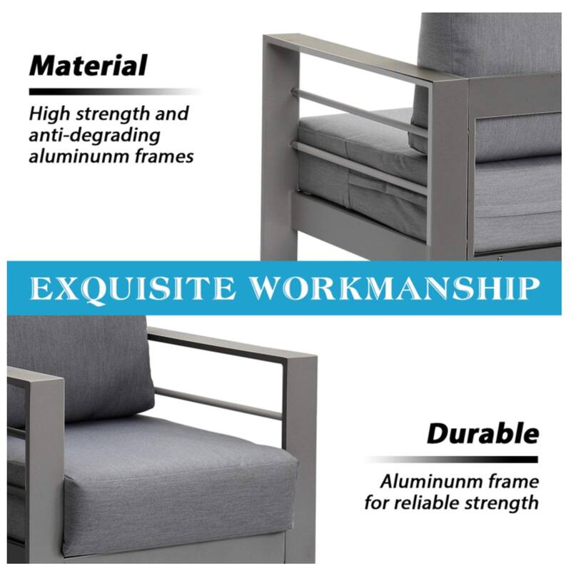 2-Pack 28" Aluminum Patio Armchairs with Thick Dark Gray Cushions Gray Frame