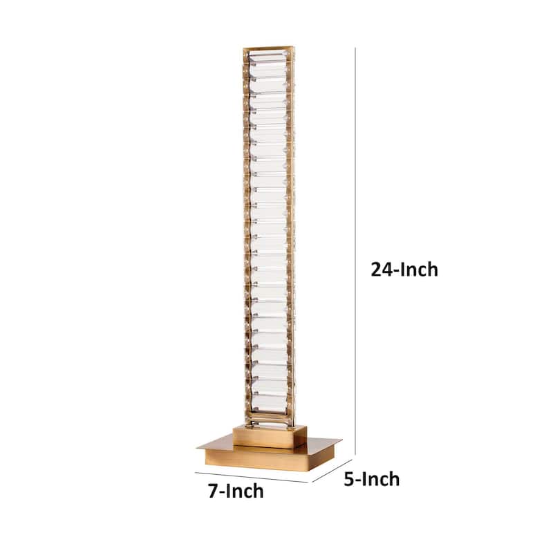 Lizy 24 Inch Tall, Thin Table Lamp, Crystal, LED Metal Frame, Antique Brass
