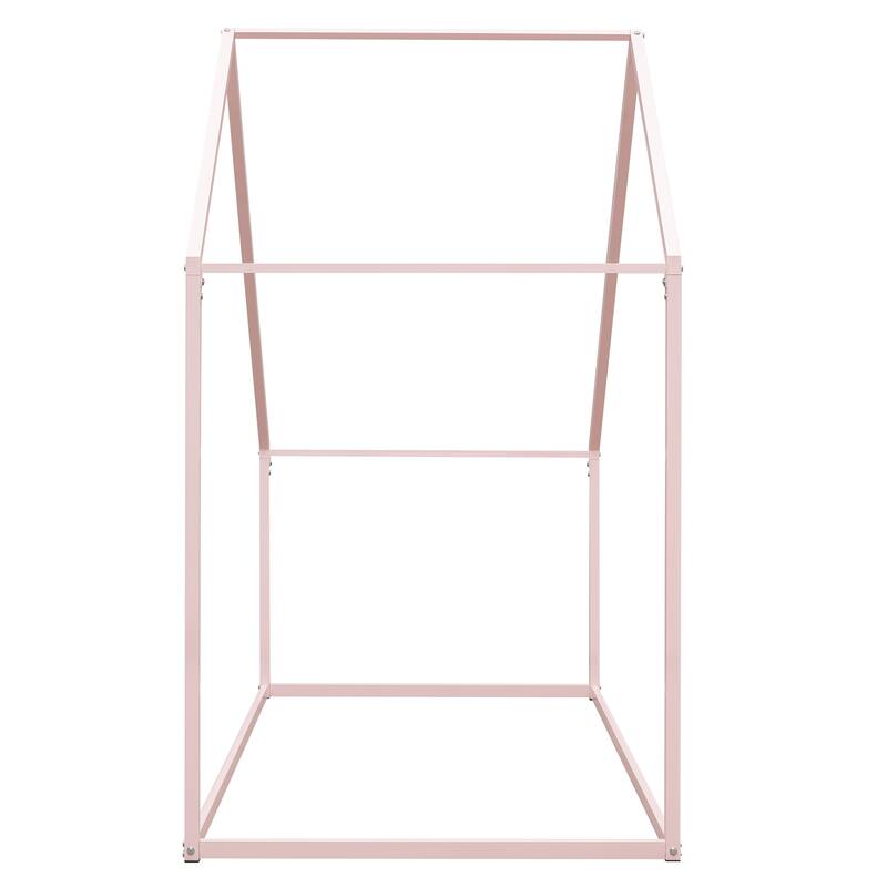 Metal House Bed for Kids Open Design, Roof Canopy, Twin Size