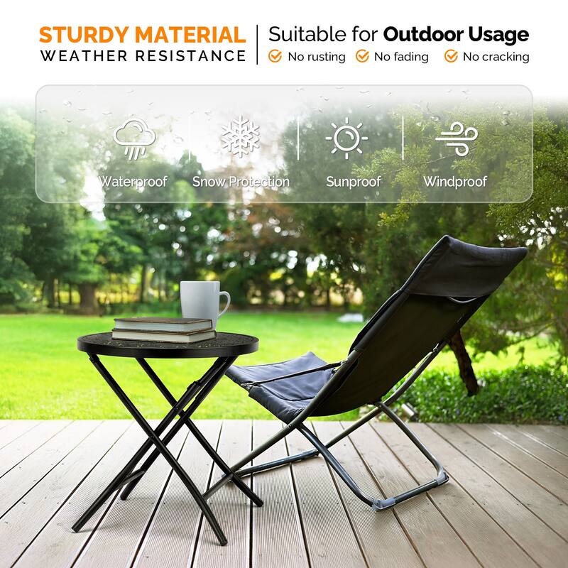 Black Iron Folding Patio Side Table with Flower Cutout Design - 18.1 x 18.1 x 18.7 in