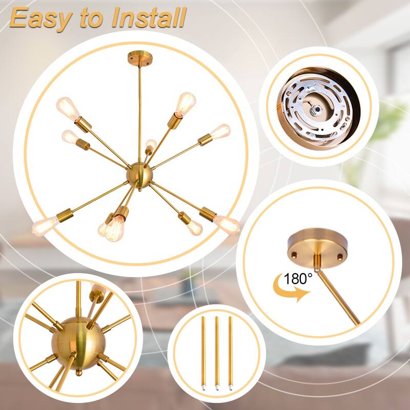 10-Light 23.54-inch Sputnik Chandelier Light for Kitchen Island Study