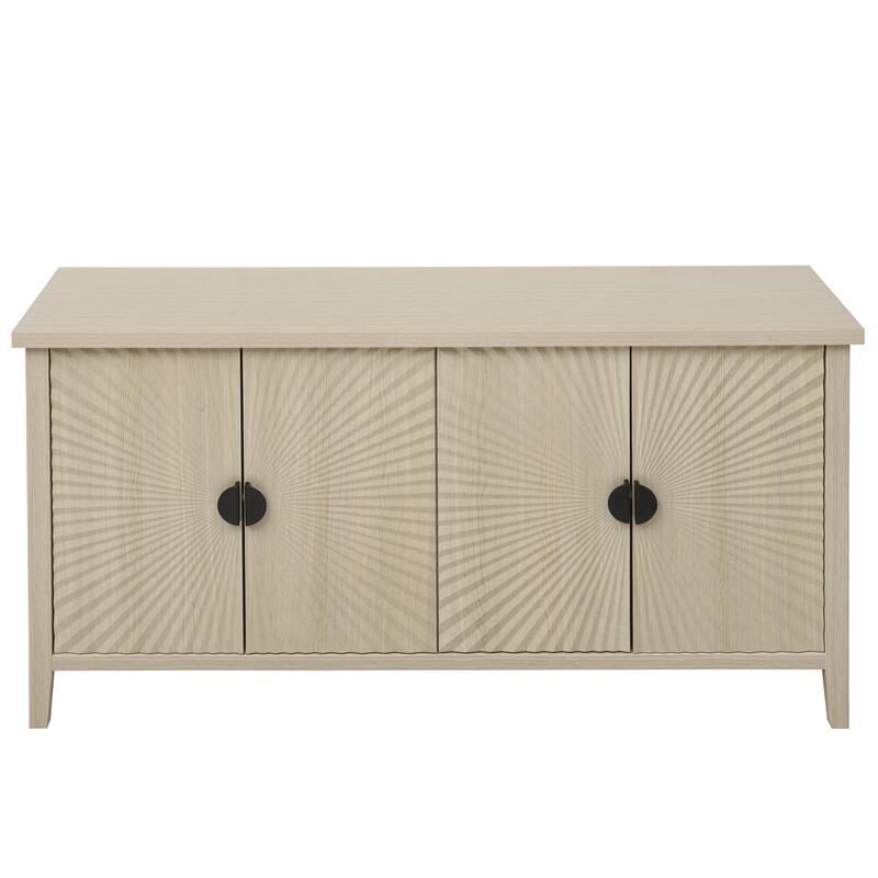 Roomfitters Modern 4 Door Sideboard, Buffet Cabinet with Carved Storage, Coffee Bar Cabinet with Adjustable Shelf, Natural