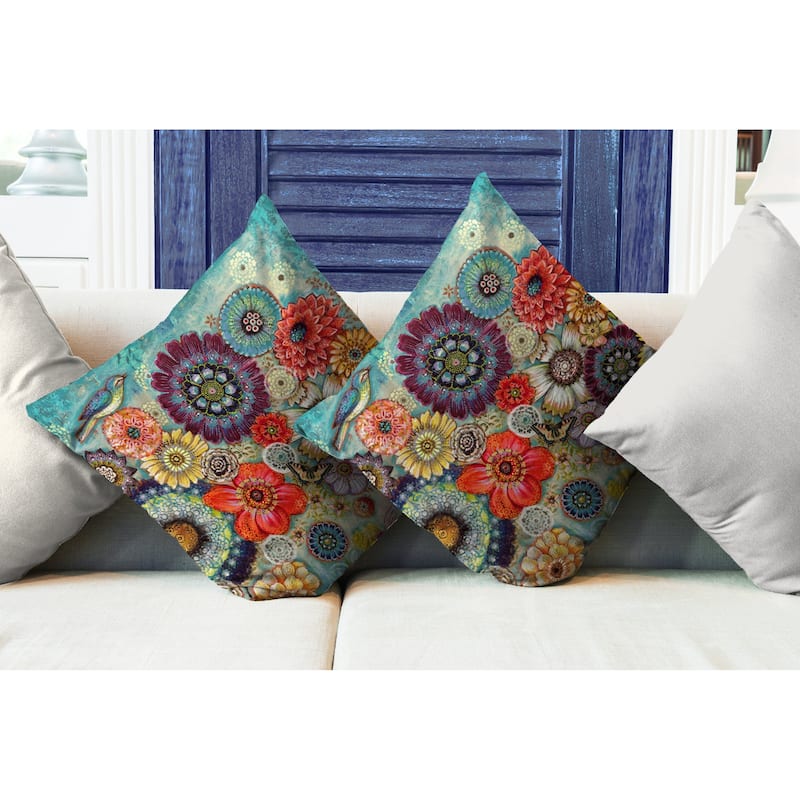 Laural Home Blue Bird Boho Indoor Decorative Pillow