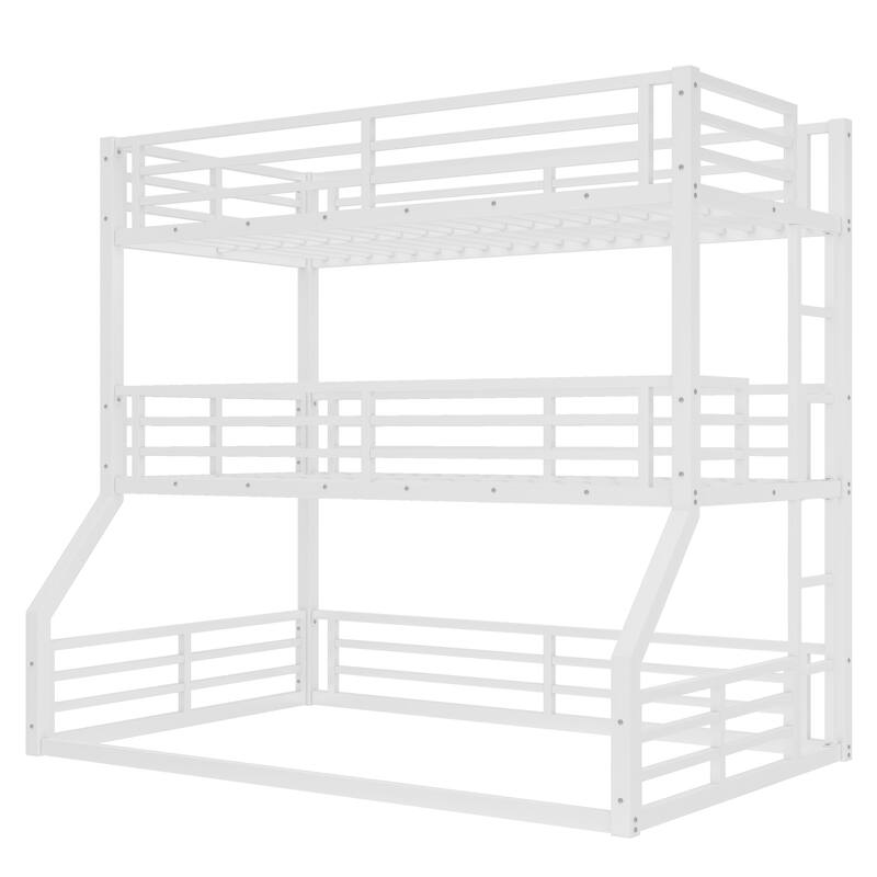 Roomfitters Twin over Twin over Full Metal Triple Bunk Bed with Safety Guardrails, Heavy-Duty Noise-Reduced Frame
