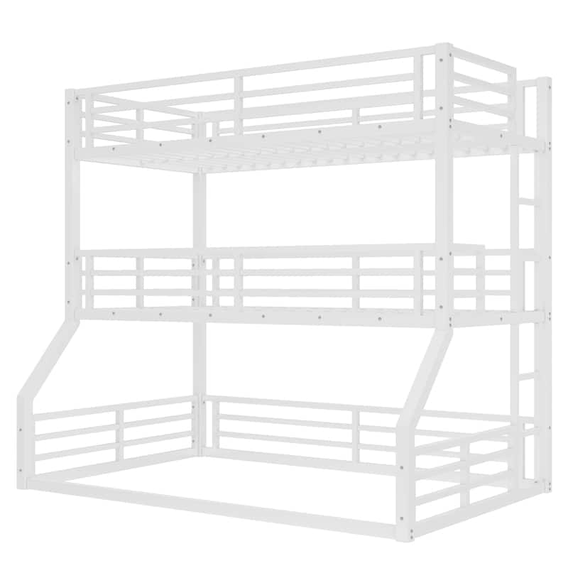 Twin over Twin over Full Bunk Bed, Metal Triple Bunk Bed with Safety Guardrails, Heavy-duty Bunk Bed with Noise-reduced Design