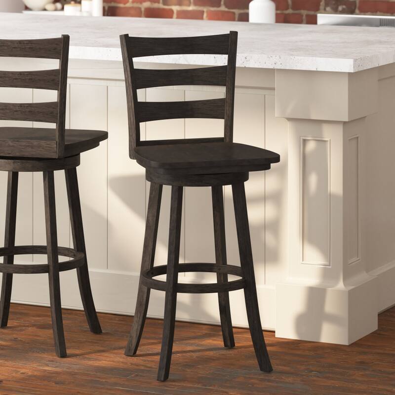 Ladderback Wooden Swivel Bar Stool with Footrest - Gray Wash Walnut