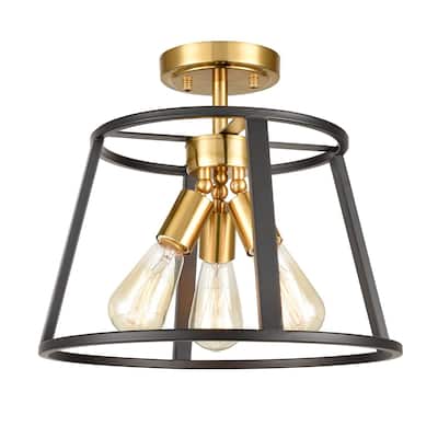 Canaria Modern 3-Light Semi Flush Mount Ceiling Light Brass and Black