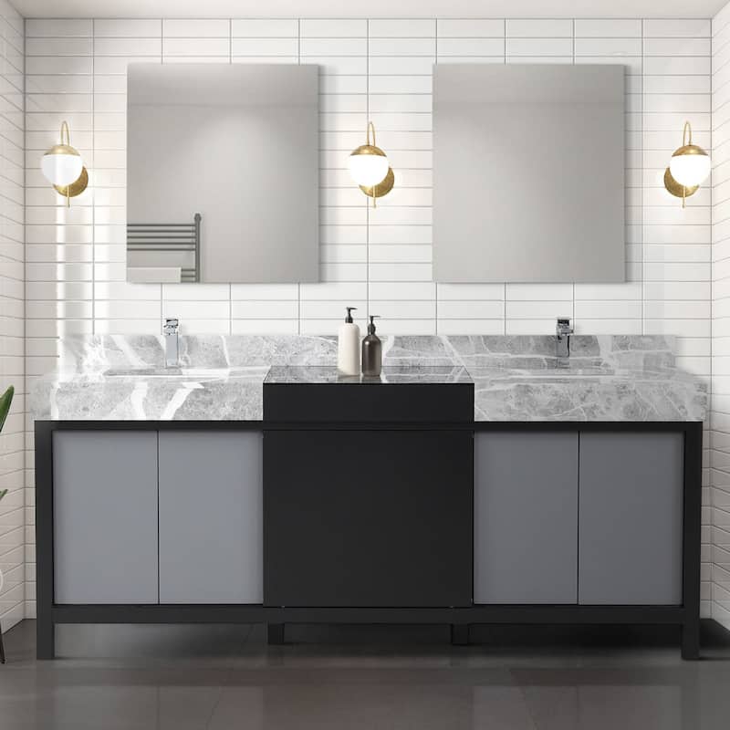 Zilara Bath Vanity and Castle Grey Marble Top - 80 - Black and Grey