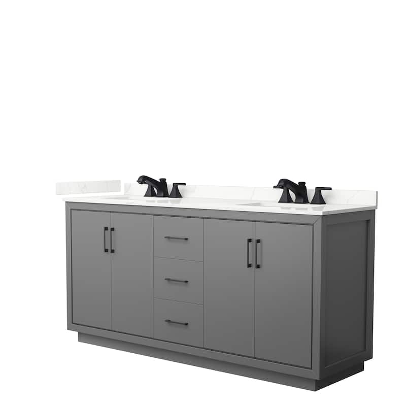 Icon 72-inch Double Vanity, Quartz Top - Dark Gray, Black Trim, Giotto Quartz Top