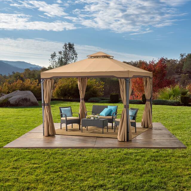 Skyline Fabric Gazebo by Christopher Knight Home - Nutmeg