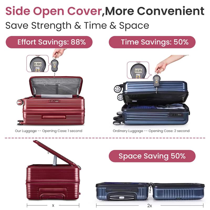 3 Piece PC Expandable Lightweight Carry On Luggage Sets with Front Pocket and Spinner Wheels & TSA Lock, for Men and Women