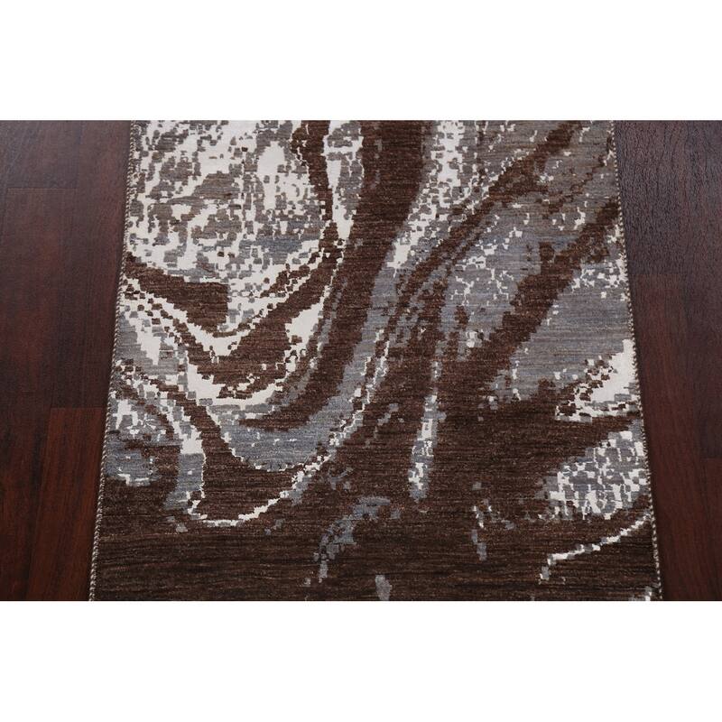 Wool/ Silk Modern Vegetable Dye Abstract Oriental Runner Rug Handmade - 3'0" x 12'3"