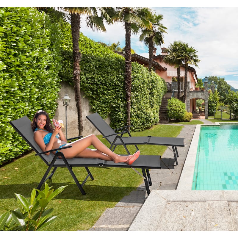 Nuu Garden Outdoor Folding Chaise Lounge with Adjustable Backrest