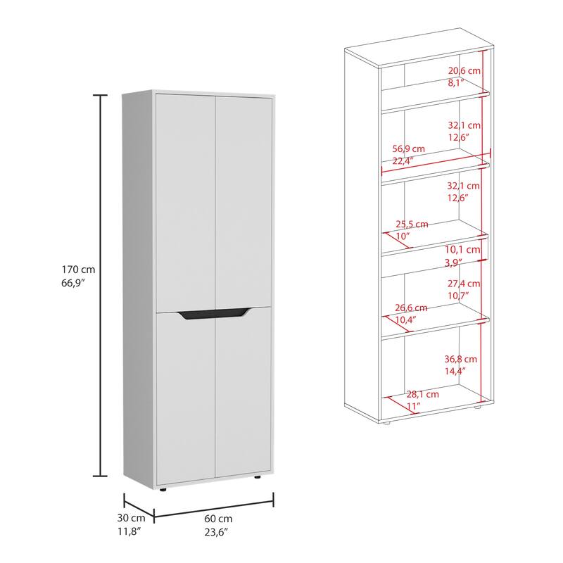 Storage Cabinet Kitchen Pantry With Four Doors and and Five Interior Shelves